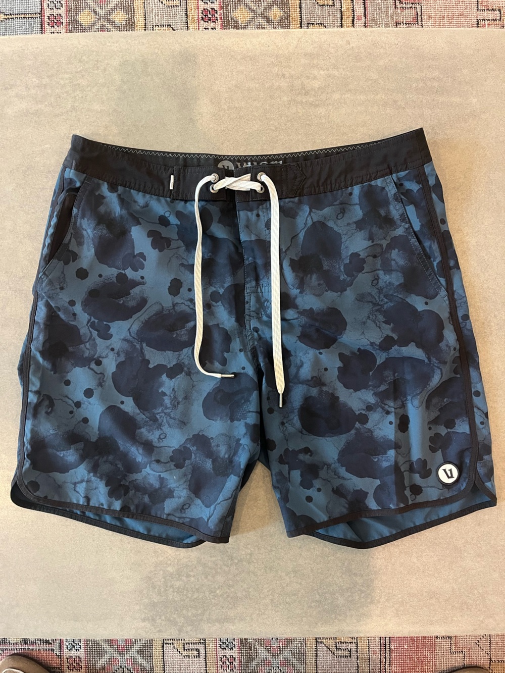 Vuori Men’s Blue Black Camo Swim Board Shorts - Size 34